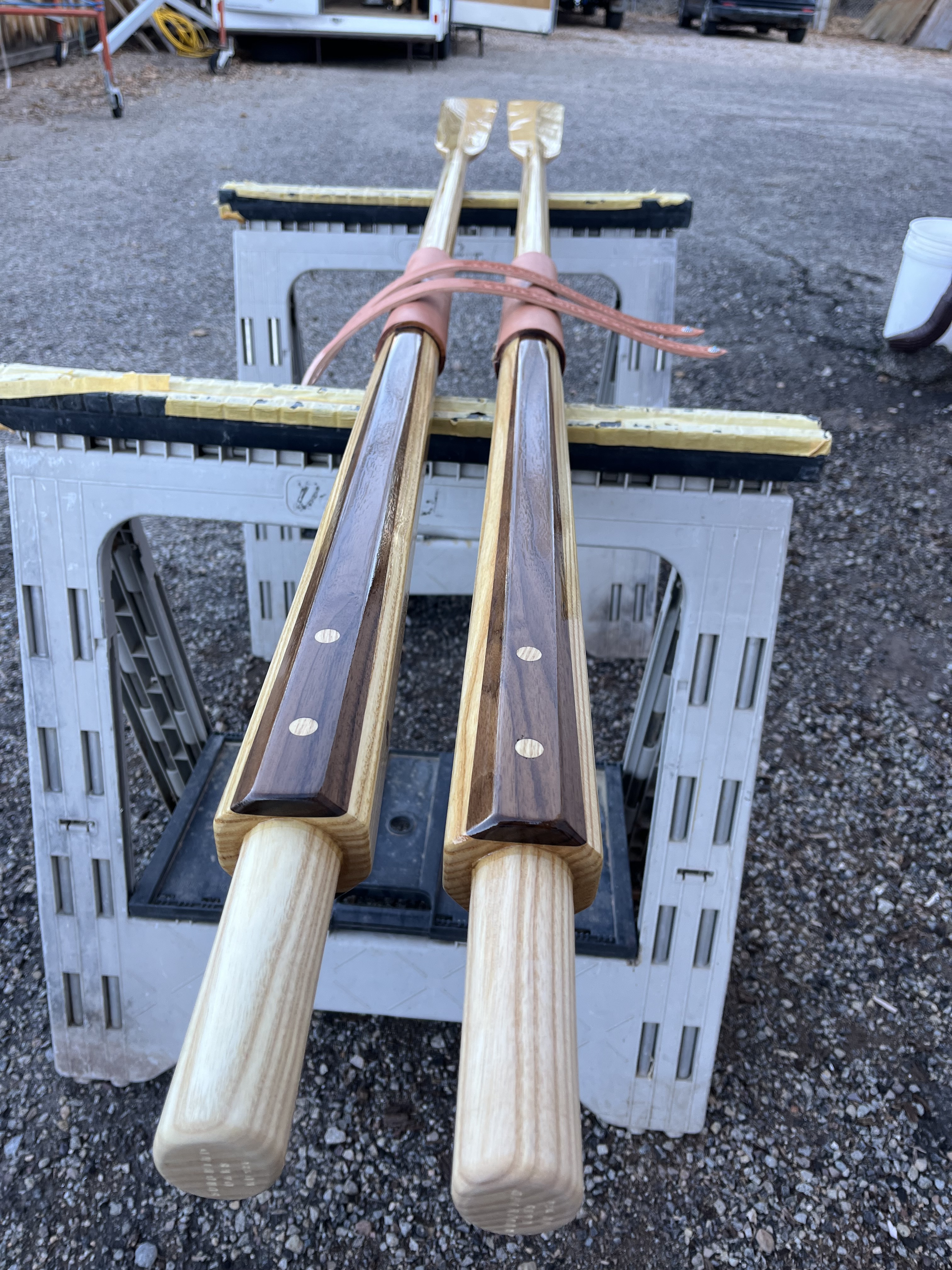 8'3" ash/walnut oars for small rafts or doryaks.