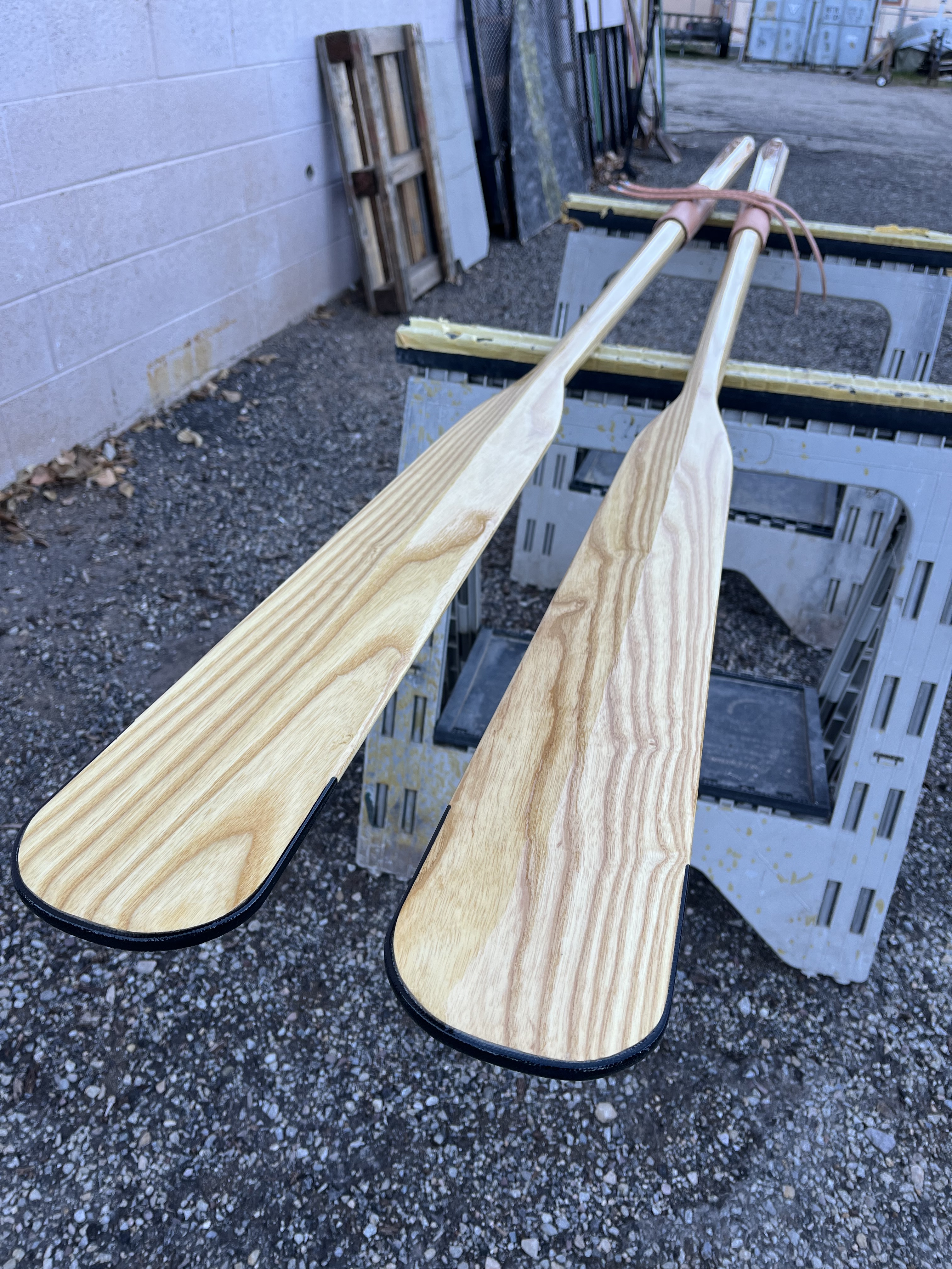 Dynel blade protection for the wooden oars.
